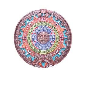 Vintage Multi Color Azteca Mayan Aztec Mexican Resin Wall Plaque Calender 7 Inch